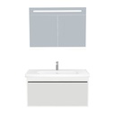 Oberhausen Badkamermeubel Set 100 cm Hoogglans Wit - Onderkast MDF Softclose Semi handgreep 1 lade met Keramische Wastafel 1 kraangat en Badkamerspiegelkast met Led-verlichting