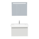 Oberhausen Badkamermeubel Set 80 cm Hoogglans Wit - Onderkast MDF Softclose Semi handgreep 1 lade met Keramische Wastafel 1 kraangat en Badkamerspiegelkast met Led-verlichting