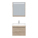 Oberhausen Badkamermeubel Set 65 cm Duitse Eik - Onderkast MDF Softclose Semi handgreep 1 lade met Keramische Wastafel 1 kraangat en Badkamerspiegelkast met Led-verlichting