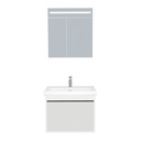 Oberhausen Badkamermeubel Set 65 cm Hoogglans Wit - Onderkast MDF Softclose Semi handgreep 1 lade met Keramische Wastafel 1 kraangat en Badkamerspiegelkast met Led-verlichting