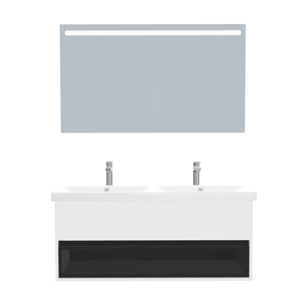 [C-PO-120-ST-WEL-LS-HW] Pohlheim Badkamermeubel Set 120 cm Hoogglans Wit - Onderkast MDF Softclose Greeploos 1 lade met Keramische Wastafel 2 kraangat en Badkamerspiegel met Led-verlichting