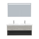 Pohlheim Badkamermeubel Set 120 cm Lissabon - Onderkast MDF Softclose Greeploos 1 lade met Keramische Wastafel 2 kraangat en Badkamerspiegel met Led-verlichting