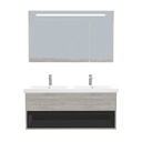 Pohlheim Badkamermeubel Set 120 cm Lissabon - Onderkast MDF Softclose Greeploos 1 lade met Keramische Wastafel 2 kraangat en Badkamerspiegelkast met Led-verlichting