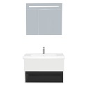 Pohlheim Badkamermeubel Set 80 cm Hoogglans Wit - Onderkast MDF Softclose Greeploos 1 lade met Keramische Wastafel 1 kraangat en Badkamerspiegelkast met Led-verlichting