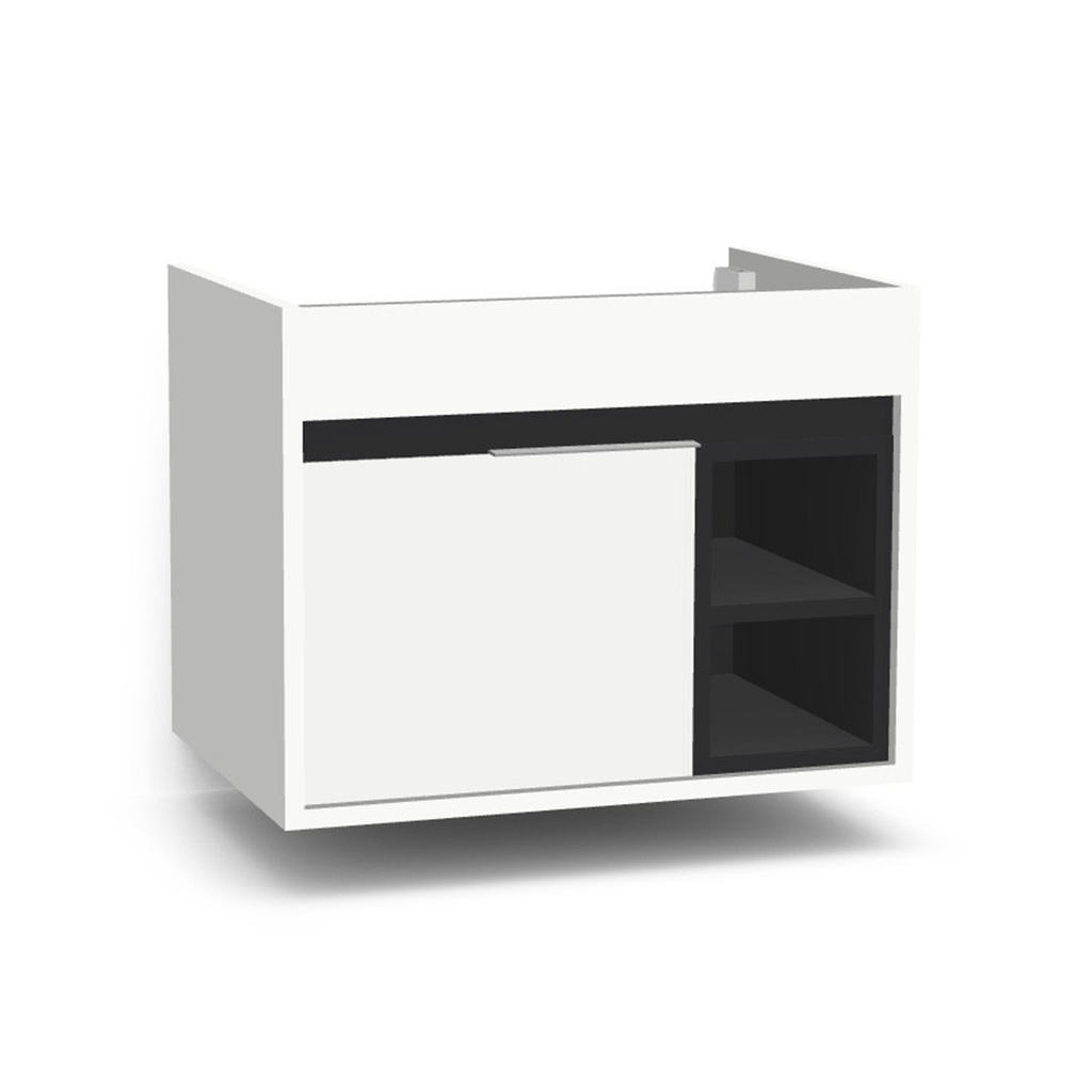 [C-AC-65-0K-HW] Aachen 65 cm Hoogglans Wit - Onderkast MDF - Softclose semi handgreep 1 Deur - Wastafelmeubel Voor Waskom