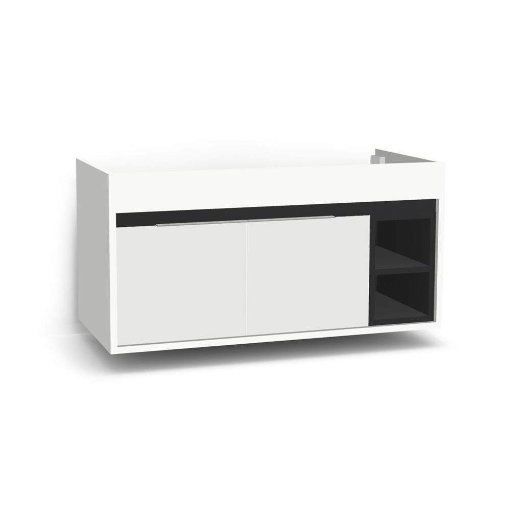 [C-AC-100-0K-HW] Aachen 100 cm Hoogglans Wit - Onderkast MDF - Softclose semi handgreep 2 Deuren - Wastafelmeubel Voor Waskom