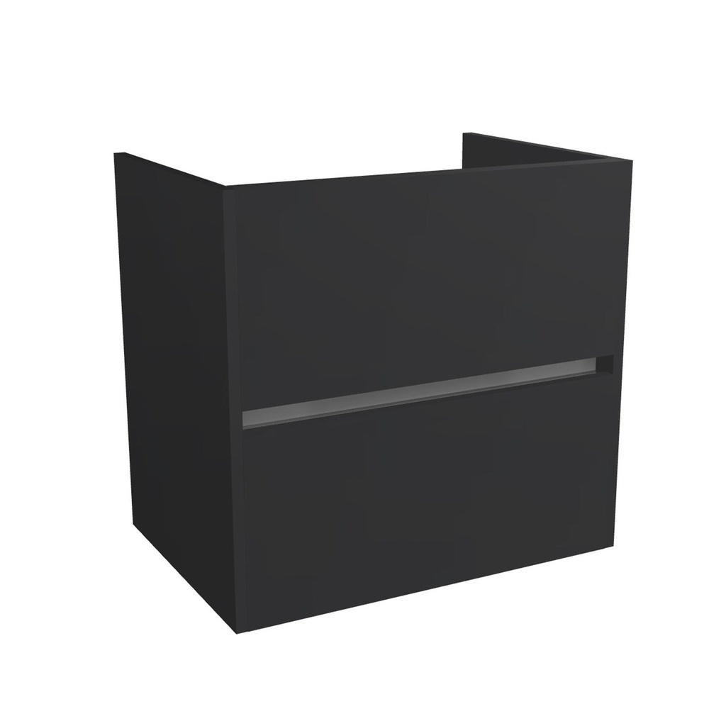 [T-BE-65-OK-MS] Berlin 65 cm Mat Zwart - Onderkast MDF - Softclose greeploos 2 Lades Onder Elkaar - Wastafelmeubel Voor Waskom