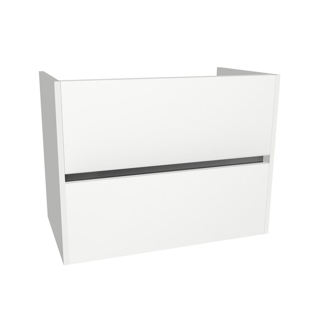 [T-BE-80-OK-HW] Berlin 80 cm Hoogglans Wit - Onderkast MDF - Softclose greeploos 2 Lades Onder Elkaar - Wastafelmeubel Voor Waskom