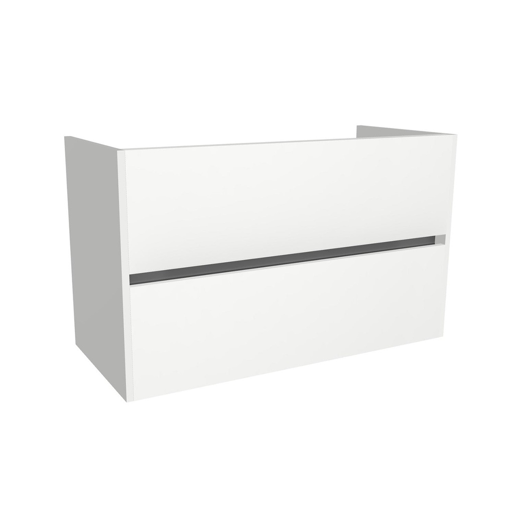 [T-BE-100-OK-HW] Berlin 100 cm Hoogglans Wit - Onderkast MDF - Softclose greeploos 2 Lades Onder Elkaar - Wastafelmeubel Voor Waskom