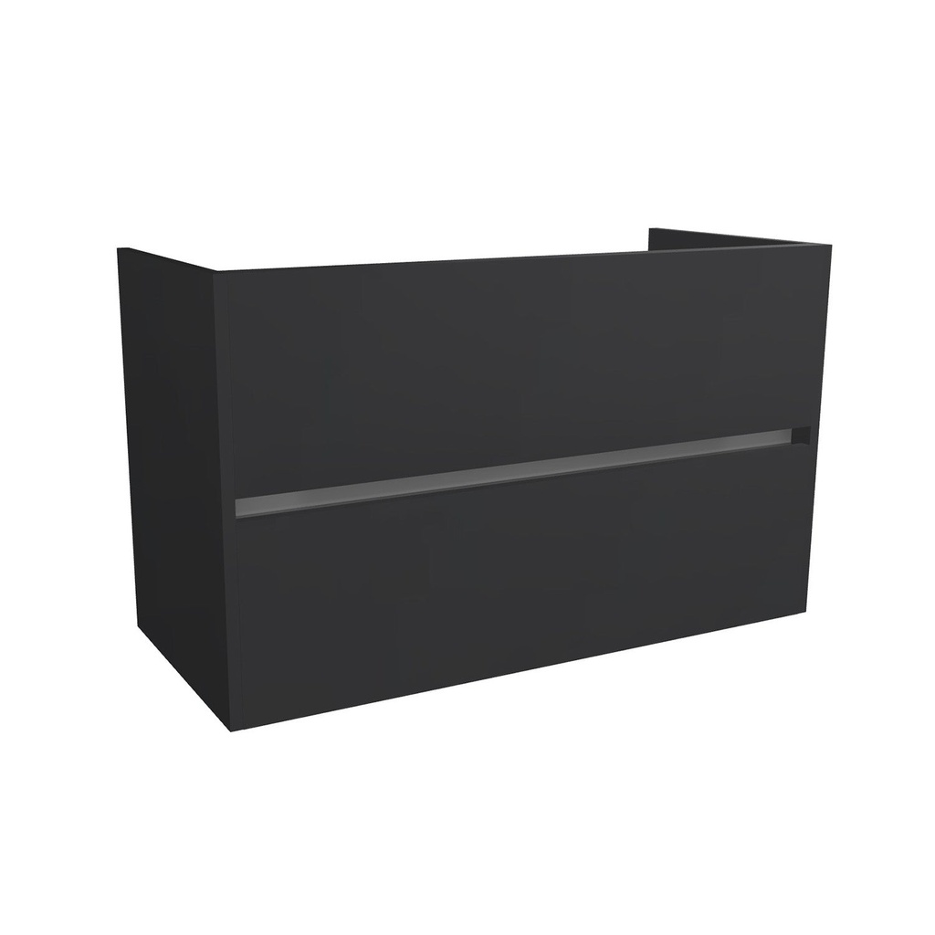 [T-BE-100-OK-MS] Berlin 100 cm Mat Zwart - Onderkast MDF - Softclose greeploos 2 Lades Onder Elkaar - Wastafelmeubel Voor Waskom