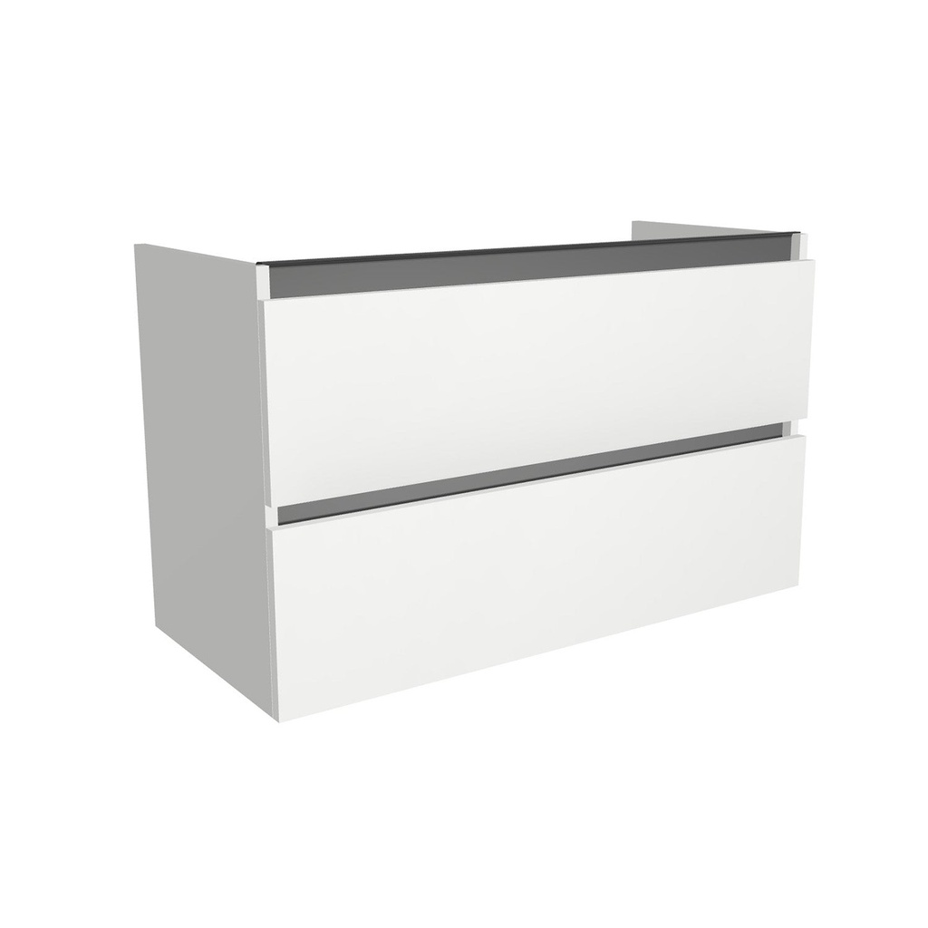 [T-BO-100-OK-HW] Bonn 100 cm Hoogglans Wit - Onderkast MDF - Softclose greeploos - 2 Lades Onder Elkaar - Wastafelmeubel Voor Waskom