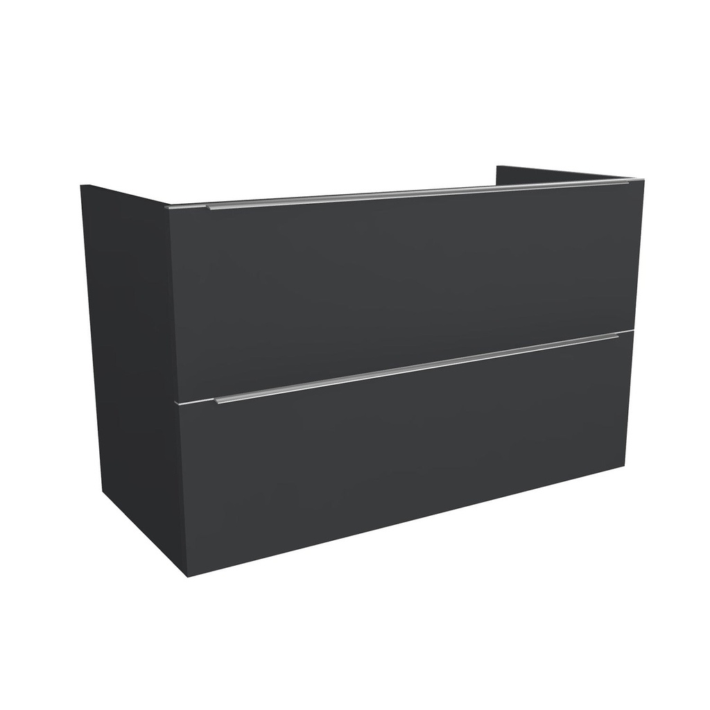 [T-FR-100-OK-MS] Frankfurt 100 cm Mat Zwart - Onderkast MDF - Softclose Semi handgreep 2 Lades Onder Elkaar - Wastafelmeubel Voor Waskom