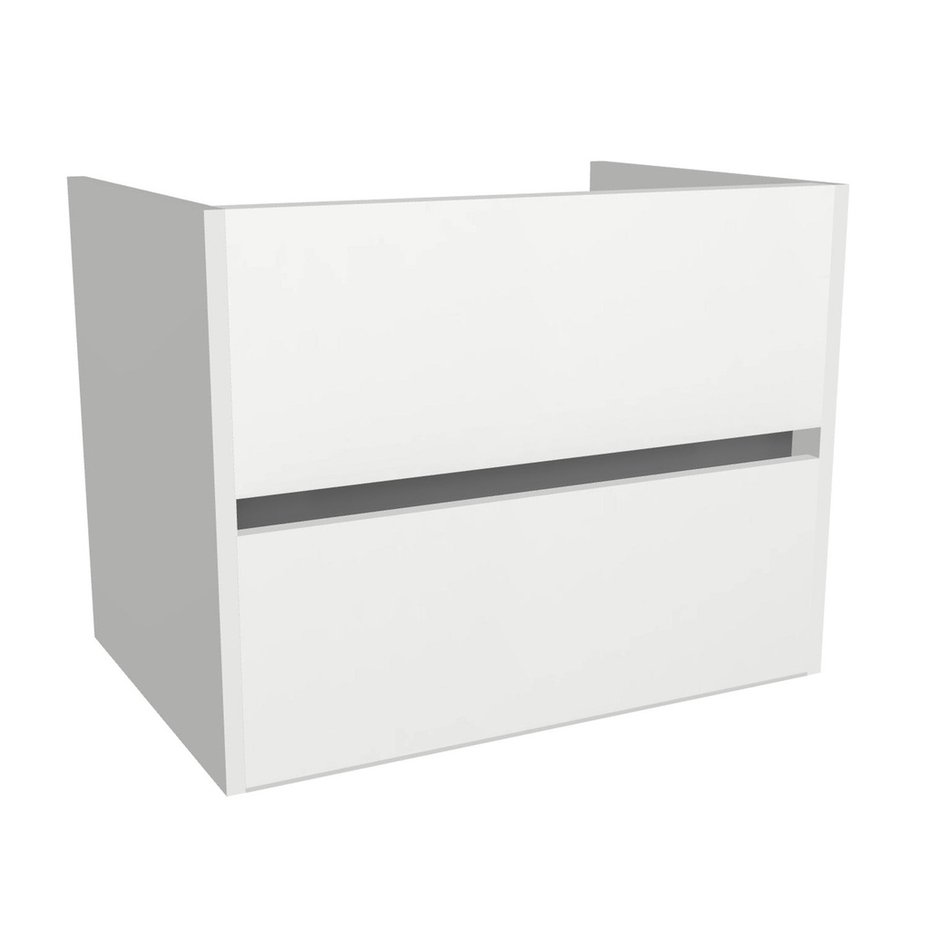 [B-JE-65-OK-HW] Jena 65 cm Hoogglans Wit - Onderkast MDF - Softclose greeploos 2 Lades Onder Elkaar - Wastafelmeubel Voor Waskom