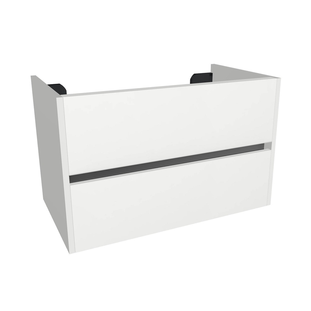 [B-JE-80-OK-HW] Jena 80 cm Hoogglans Wit - Onderkast MDF - Softclose greeploos 2 Lades Onder Elkaar - Wastafelmeubel Voor Waskom