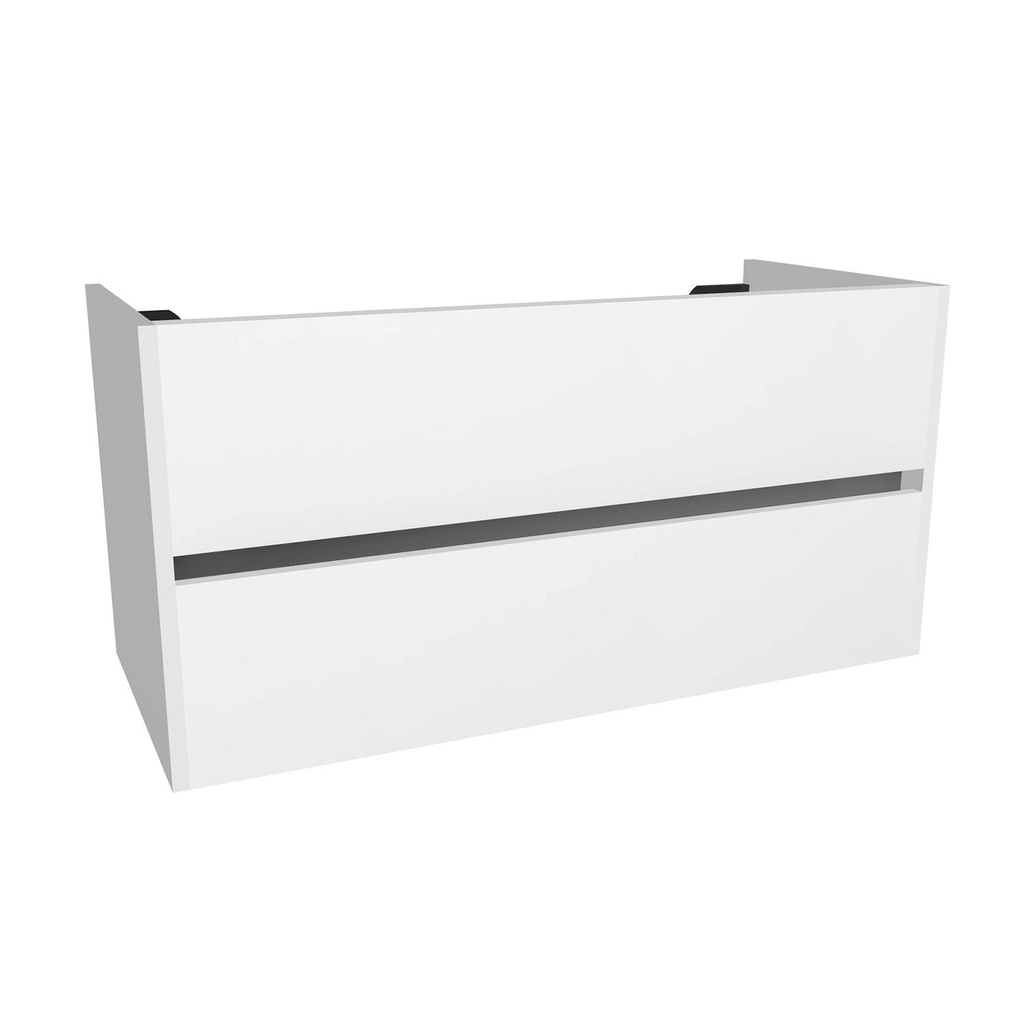 [B-JE-100-OK-HW] Jena 100 cm Hoogglans Wit - Onderkast MDF - Softclose greeploos 2 Lades Onder Elkaar - Wastafelmeubel Voor Waskom