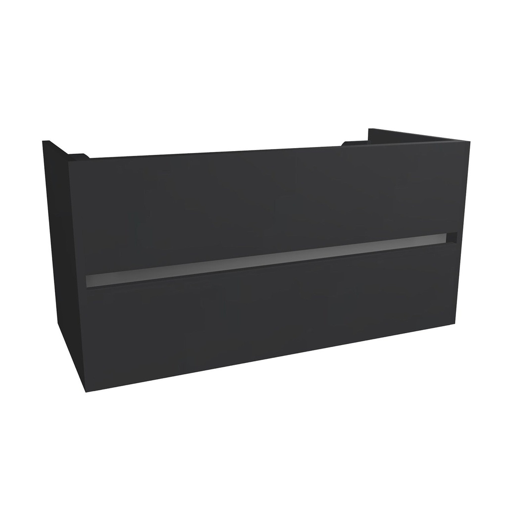 [B-JE-100-OK-MS] Jena 100 cm Mat Zwart - Onderkast MDF - Softclose greeploos 2 Lades Onder Elkaar - Wastafelmeubel Voor Waskom