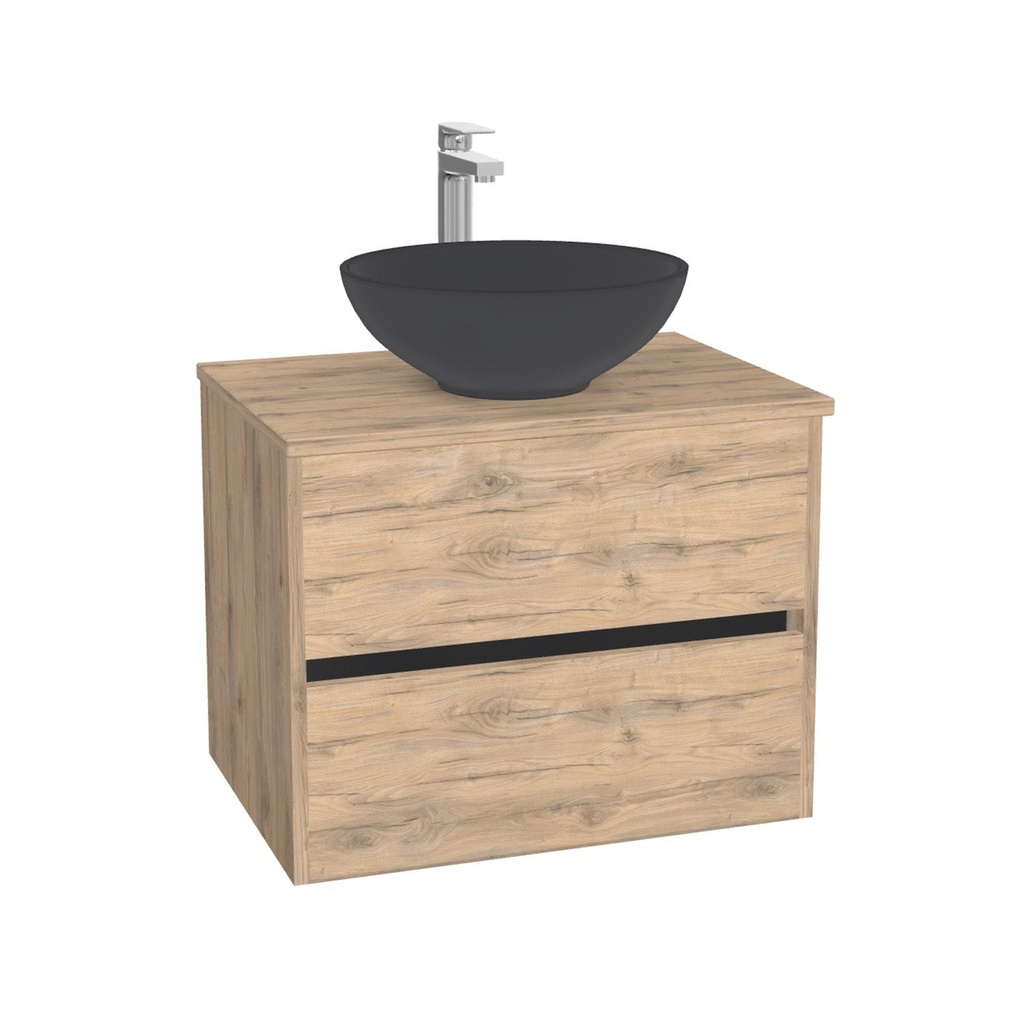 [BJE65DWTWBM25W] Jena Badkamermeubel 65 cm Dorado - Onderkast MDF - Softclose greeploos 2 lades Inclusief Toledo keramische waskom met wastafelblad (MDF Zwart 25mm, Mat Wit)