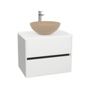 Jena Badkamermeubel 65 cm Hoogglans Wit - Onderkast MDF - Softclose greeploos 2 lades Inclusief Toledo keramische waskom met wastafelblad