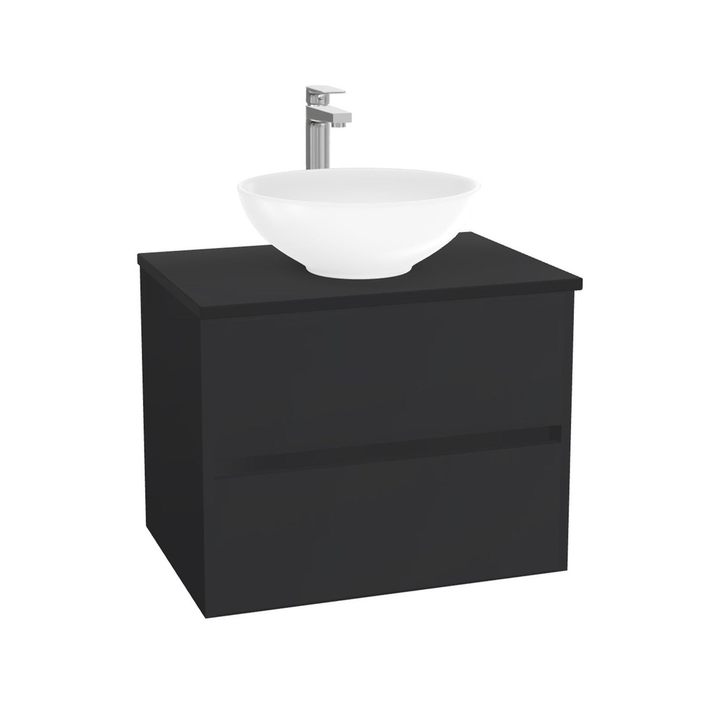 Jena Badkamermeubel 65 cm Mat Zwart - Onderkast MDF - Softclose greeploos 2 lades Inclusief Toledo keramische waskom met wastafelblad (MDF Zwart 25mm, Mat Wit)