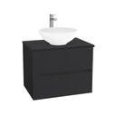 Jena Badkamermeubel 65 cm Mat Zwart - Onderkast MDF - Softclose greeploos 2 lades Inclusief Toledo keramische waskom met wastafelblad