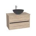 Jena Badkamermeubel 80 cm Duitse Eik - Onderkast MDF - Softclose greeploos 2 lades Inclusief Toledo keramische waskom met wastafelblad