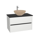 Jena Badkamermeubel 80 cm Hoogglans Wit - Onderkast MDF - Softclose greeploos 2 lades Inclusief Toledo keramische waskom met wastafelblad