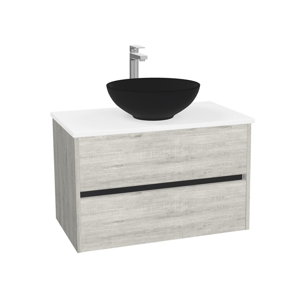 Jena Badkamermeubel 80 cm Lissabon - Onderkast MDF - Softclose greeploos 2 lades Inclusief Toledo keramische waskom met wastafelblad (MDF Zwart 25mm, Mat Wit)