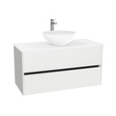 Jena Badkamermeubel 100 cm Hoogglans Wit - Onderkast MDF - Softclose greeploos 2 lades Inclusief Toledo keramische waskom met wastafelblad