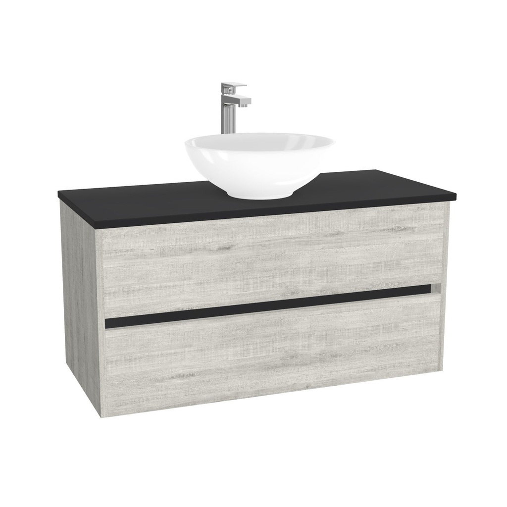 Jena Badkamermeubel 100 cm Lissabon - Onderkast MDF - Softclose greeploos 2 lades Inclusief Toledo keramische waskom met wastafelblad (MDF Zwart 25mm, Mat Wit)