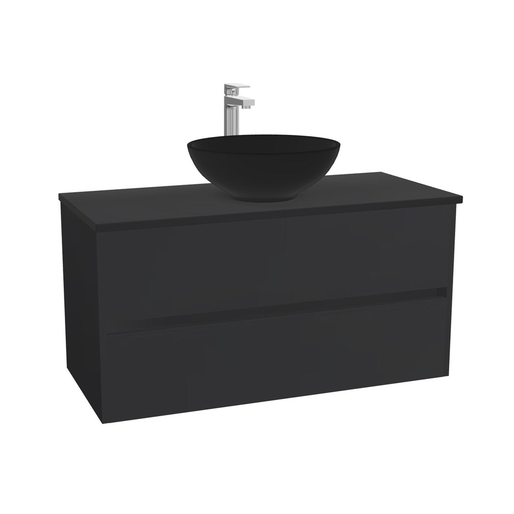 Jena Badkamermeubel 100 cm Mat Zwart - Onderkast MDF - Softclose greeploos 2 lades Inclusief Toledo keramische waskom met wastafelblad (MDF Zwart 25mm, Mat Wit)