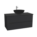 Jena Badkamermeubel 100 cm Mat Zwart - Onderkast MDF - Softclose greeploos 2 lades Inclusief Toledo keramische waskom met wastafelblad