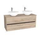 Jena Badkamermeubel 120 cm Duitse Eik - Onderkast MDF - Softclose greeploos 2 lades Inclusief Toledo keramische waskom met wastafelblad