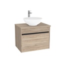 Amsterdam Badkamermeubel 65 cm Duitse Eik - Onderkast MDF - Softclose greeploos 2 lades Inclusief Toledo keramische waskom met wastafelblad