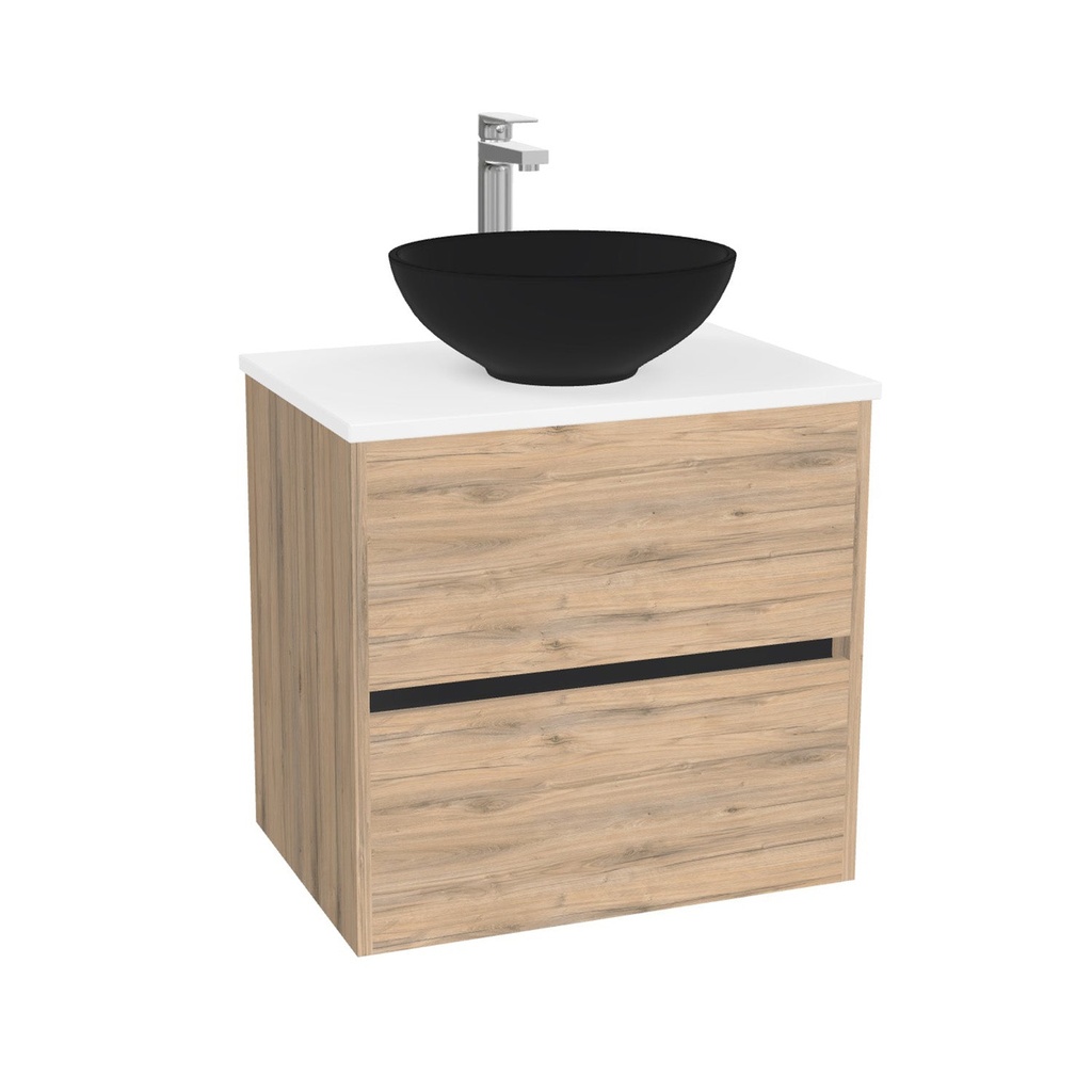 Berlin Badkamermeubel 65 cm Dorado - Onderkast MDF - Softclose greeploos 2 lades Inclusief Toledo keramische waskom met wastafelblad (MDF Zwart 25mm, Mat Wit)