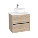 Berlin Badkamermeubel 65 cm Duitse Eik - Onderkast MDF - Softclose greeploos 2 lades Inclusief Toledo keramische waskom met wastafelblad