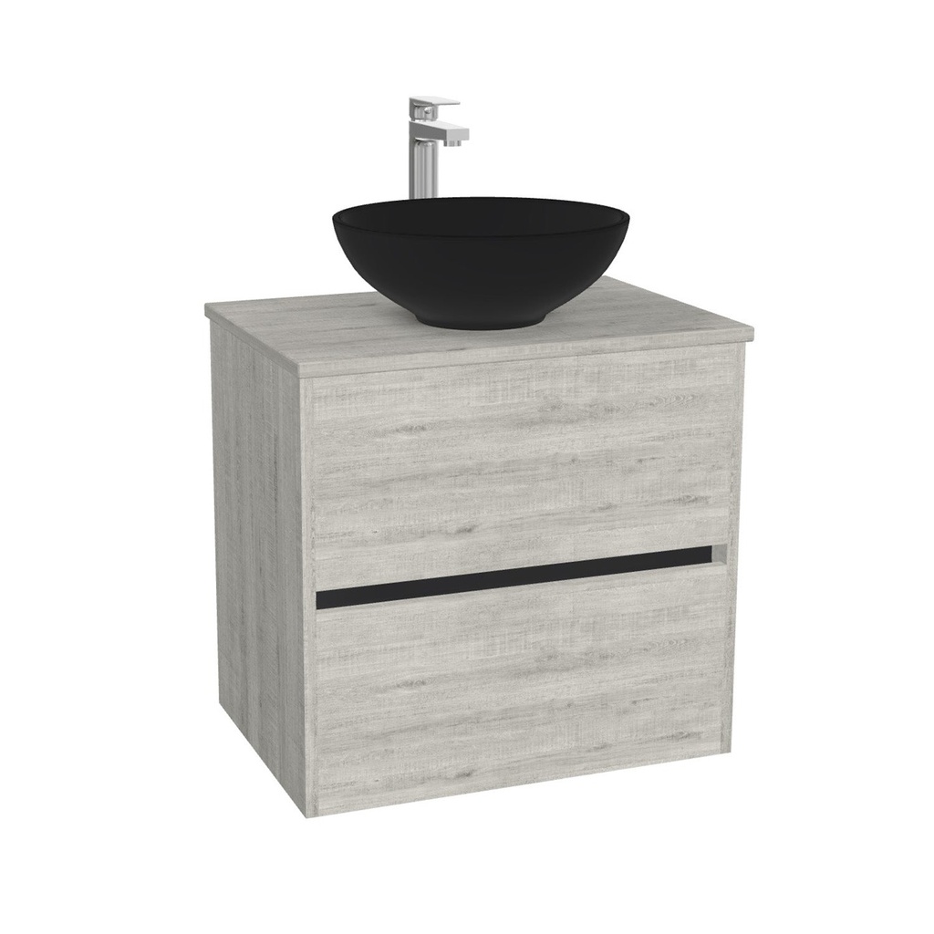 Berlin Badkamermeubel 65 cm Lissabon - Onderkast MDF - Softclose greeploos 2 lades Inclusief Toledo keramische waskom met wastafelblad (MDF Zwart 25mm, Mat Wit)