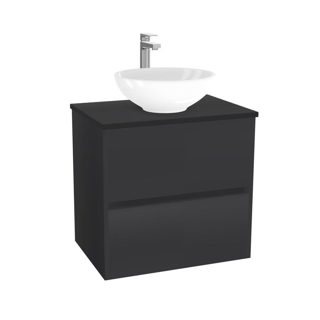 Berlin Badkamermeubel 65 cm Mat Zwart - Onderkast MDF - Softclose greeploos 2 lades Inclusief Toledo keramische waskom met wastafelblad (MDF Zwart 25mm, Mat Wit)