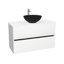 Berlin Badkamermeubel 100 cm Hoogglans Wit - Onderkast MDF - Softclose greeploos 2 lades Inclusief Toledo keramische waskom met wastafelblad