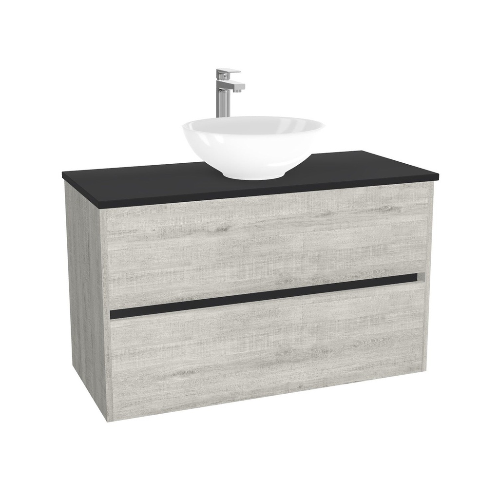 Berlin Badkamermeubel 100 cm Lissabon - Onderkast MDF - Softclose greeploos 2 lades Inclusief Toledo keramische waskom met wastafelblad (MDF Zwart 25mm, Mat Wit)