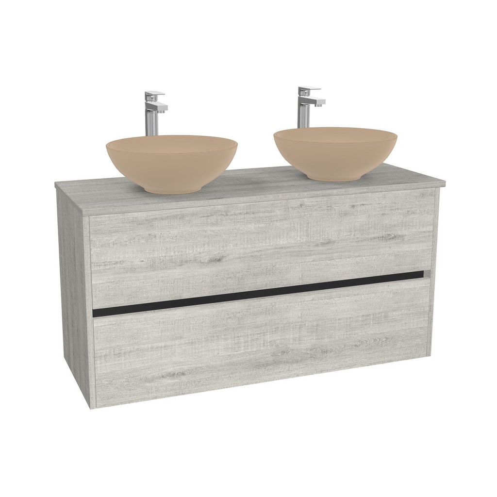 Berlin Badkamermeubel 120 cm Lissabon - Onderkast MDF - Softclose greeploos 2 lades Inclusief Toledo keramische waskom met wastafelblad (MDF Zwart 25mm, Mat Wit)