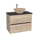 Berlin Badkamermeubel 80 cm Duitse Eik - Onderkast MDF - Softclose greeploos 2 lades Inclusief Toledo keramische waskom met wastafelblad