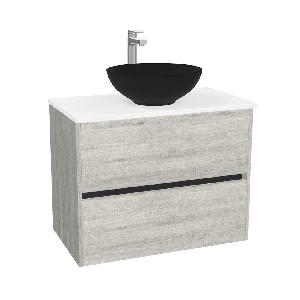 Berlin Badkamermeubel 80 cm Lissabon - Onderkast MDF - Softclose greeploos 2 lades Inclusief Toledo keramische waskom met wastafelblad (MDF Zwart 25mm, Mat Wit)