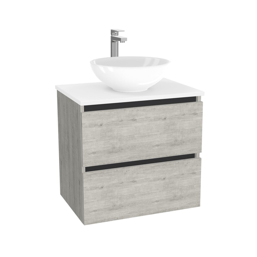 Bonn Badkamermeubel 65 cm Lissabon - Onderkast MDF - Softclose greeploos 2 lades Inclusief Toledo keramische waskom met wastafelblad (MDF Zwart 25mm, Mat Wit)