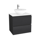 Bonn Badkamermeubel 65 cm Mat Zwart - Onderkast MDF - Softclose greeploos 2 lades Inclusief Toledo keramische waskom met wastafelblad