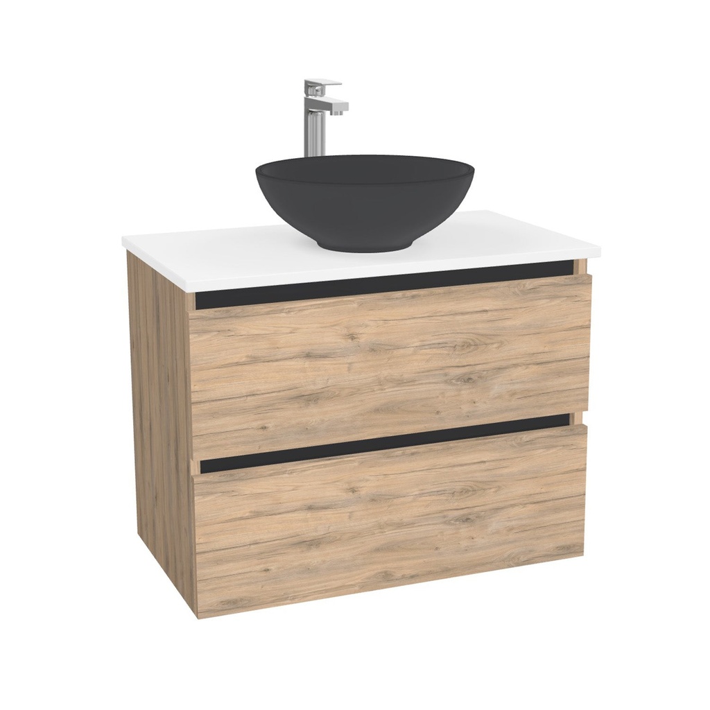 Bonn Badkamermeubel 80 cm Dorado - Onderkast MDF - Softclose greeploos 2 lades Inclusief Toledo keramische waskom met wastafelblad (MDF Zwart 25mm, Mat Wit)