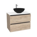 Bonn Badkamermeubel 80 cm Duitse Eik - Onderkast MDF - Softclose greeploos 2 lades Inclusief Toledo keramische waskom met wastafelblad