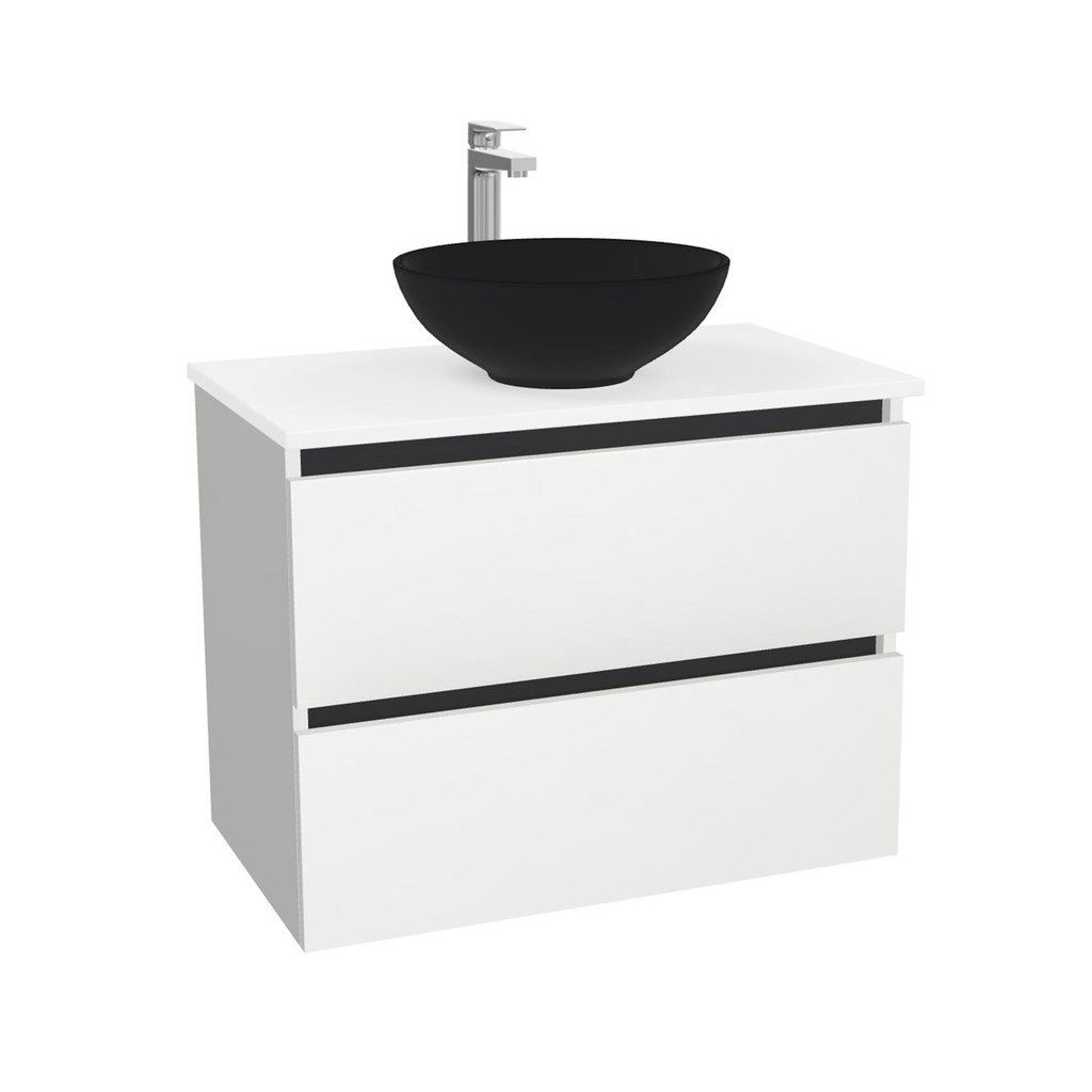 Bonn Badkamermeubel 80 cm Hoogglans Wit - Onderkast MDF - Softclose greeploos 2 lades Inclusief Toledo keramische waskom met wastafelblad (MDF Zwart 25mm, Mat Wit)