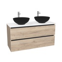 Bonn Badkamermeubel 120 cm Duitse Eik - Onderkast MDF - Softclose greeploos 2 lades Inclusief Toledo keramische waskom met wastafelblad