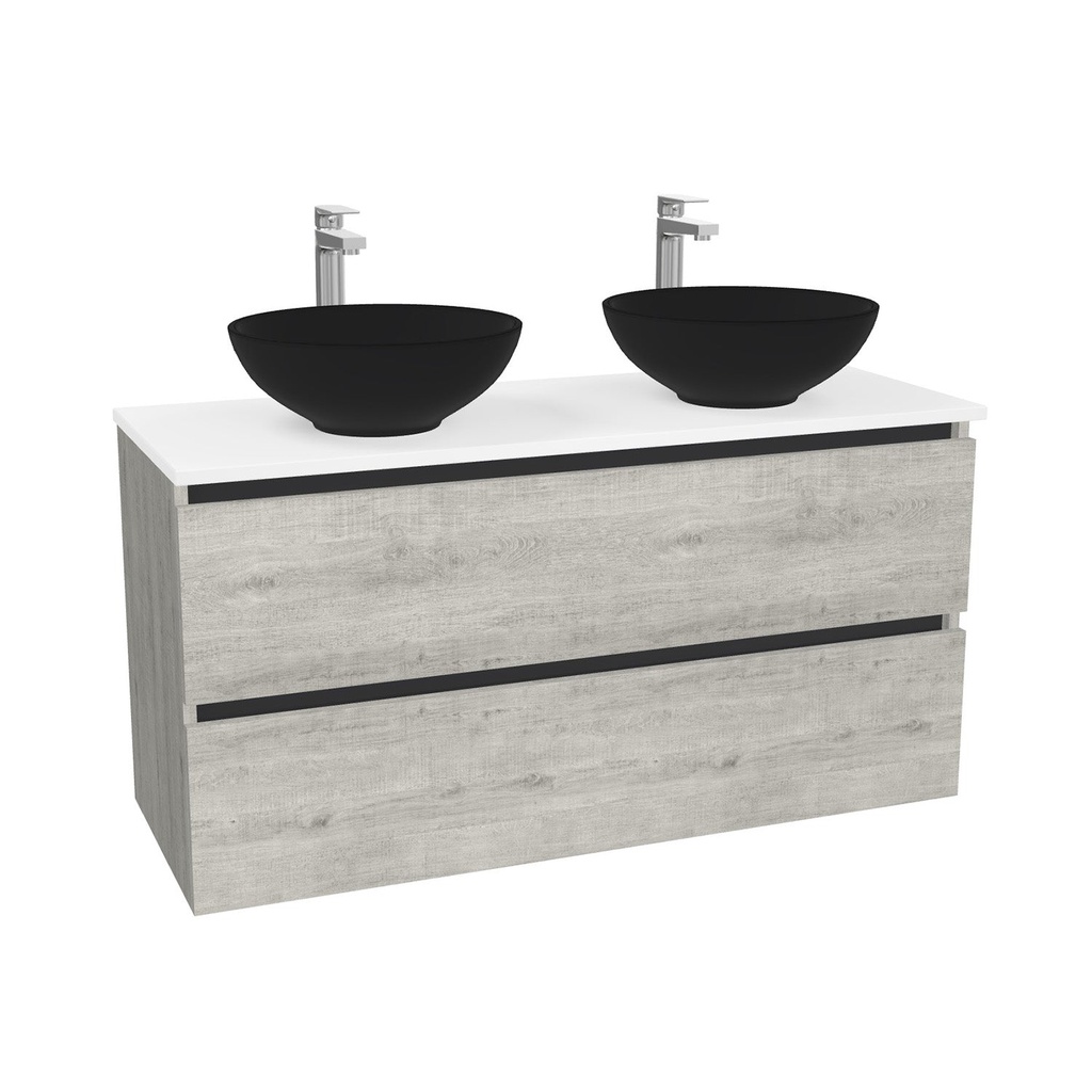 Bonn Badkamermeubel 120 cm Lissabon - Onderkast MDF - Softclose greeploos 2 lades Inclusief Toledo keramische waskom met wastafelblad (MDF Zwart 25mm, Mat Wit)