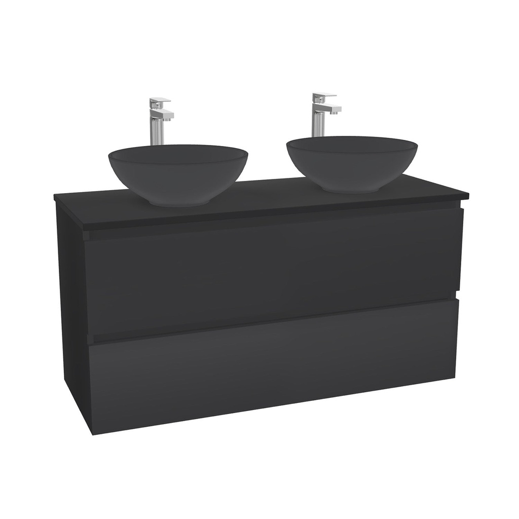 Bonn Badkamermeubel 120 cm Mat Zwart - Onderkast MDF - Softclose greeploos 2 lades Inclusief Toledo keramische waskom met wastafelblad (MDF Zwart 25mm, Mat Wit)